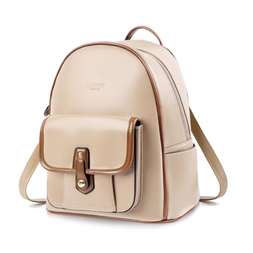 HASTHIP® Women Backpack, Fashion PU Leather Shoulder Bag, Travel Daypack with Handle, Contrast Color Zipper, Lightweight Casual School and Commuting Backpack for Women Girls