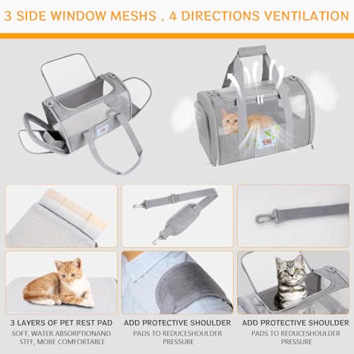 HASTHIP® Cat Carrier Bag, Breathable Cat Bag Mesh Pet Carrier, Multifunctional Folding Pet Carrier with Food Box & Handle & Shoulder Strap (43X30X28cm)