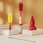 HASTHIP® 4Pcs Bottle Cleaning Brush with 2 Silicone Baby Bottle Cleaning Brushes 1 Straw Cleaning Brush 1 Sponge Water Bottle Cleaner Feeding Bottles Cleaning Brush Bottle Cup Plates Mug Glassware
