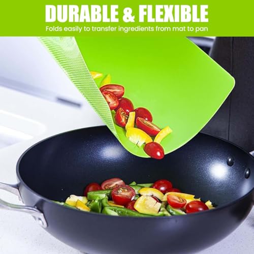 HASTHIP® 4 Pieces Flexible Cutting Boards, BPA Free Plastic Chopping Board Set, Non-Slip, Dishwasher Safe, Food Prep Mats for Meat, Vegetables, Fruits, Color Coded Kitchen Cutting Board 38x34.5cm