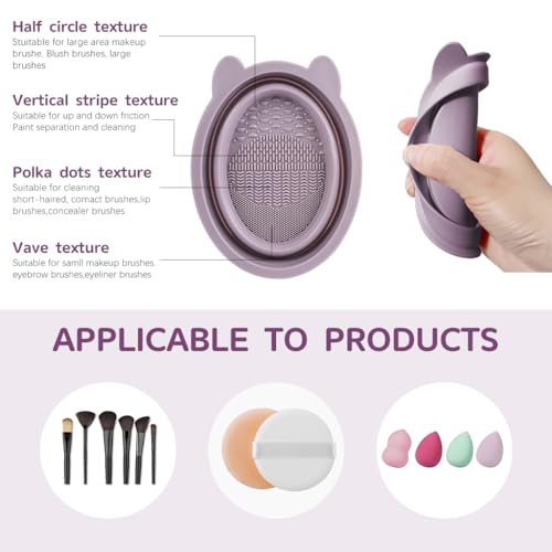 HASTHIP® YourBrand Makeup Brush Cleaner Mat & Foldable Silicone Cleaning Bowl, Hanging Drying Net for Brushes, Sponges & Cosmetic Tools, Portable Washing Scrubber, Travel Makeup Brush Cleaning Set