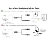 HASTHIP® BrandName Headphone Splitter 3.5mm Audio Jack to Dual Female Stereo Adapter, Universal TRRS Y Splitter Compatible with Phones, Laptops, Tablets, MP3, Earphones, Headset, Plug and Play Audio