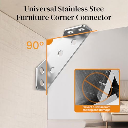 HASTHIP® 20Pcs Furniture Corner Connectors with 120Pcs Screws, Heavy Duty Stainless Steel Angle Corner Connectors Corner Brackets Metal Corner Braces for Wood Cabinets, Shelves, Furniture Assembly