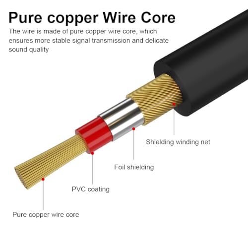 HASTHIP® 6.35mm to 6.35mm Stereo Audio Cable 1/4 Inch Male to Male TRS Cord 6.6FT Gold-Plated Connector Nylon Braided for Electric Guitar Bass Keyboard Mixer Amp