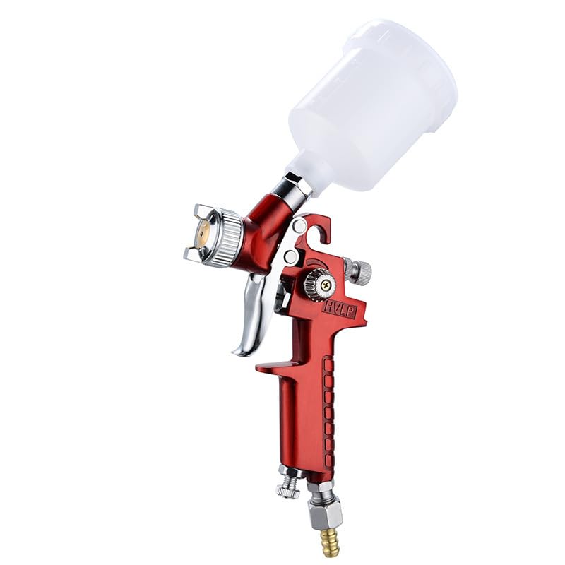 HASTHIP® Pistola de Pintar HVLP de Gravedad 1.0mm,Pulverizador Aire con Boquilla Fina,Cuerpo Aluminio Vaso 125ml Ideal para Coche Muebles y Paredes - Roja