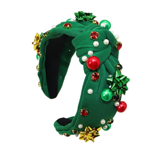 HASTHIP® Diadema Mujer Ancha con Nudo Superior, Perlas y Cristales, Banda Elegante con Brillo para Cabello, Accesorio de Moda Ideal Regalo Fiesta Vacaciones - Verde