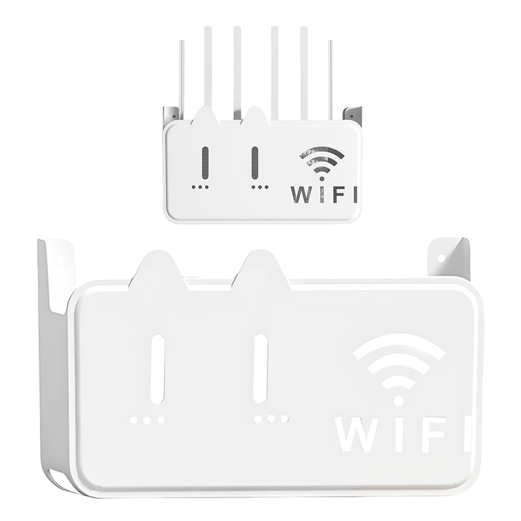 HASTHIP® WiFi Stand Wall Mounted - No-Drill Universal Wall Mounted Shelves Self-Adhesive WiFi Storage Box for Modem, Set-Top Box, Smart Devices-Space-Saving Cable Organizer Stand for Home & Office