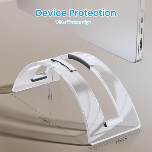 HASTHIP® Vertical Laptop Stand for Macbook Fashion Arch Acrylic Transparent Laptop Tablet Holder Stand for Home Office Desk Anti-scratch Grips Design Universal Laptop Stand for 16 Inches Laptops