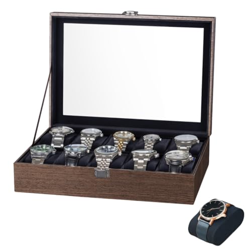 HASTHIP® Watch Boxes Storage For Men,Wood Grain PU Leather Watch