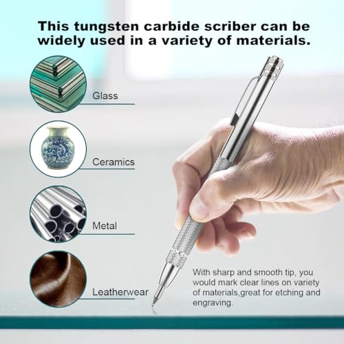 HASTHIP® 2Pcs Tungsten Scribers with 10 Interchangeable Tungsten Tips Anti-slip Pocket Tungsten Scriber with Strong Magnet Cap Multipurpose Tungsten Carbide Scribers for Glass/Ceramics/Metal Sheet