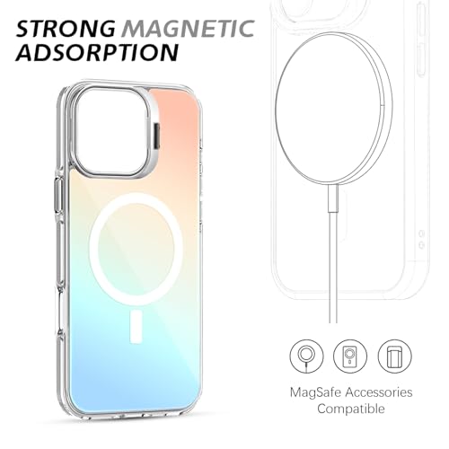 HASTHIP® Compatible with iPhone 16 Pro Phone Case with Nylon Lanyard for iPhone 16 Pro Support MagSafe Fashion Translucent Magnetic Phone Case with 2 in 1 Folding Camera Protective Frame Phone Holder