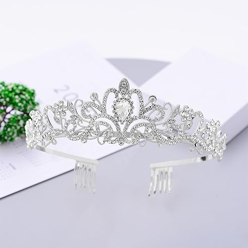 HASTHIP® Silver Crystal Tiara Crown Headband for Women Girls, Elegant Rhinestone Princess Crown with Combs, Bridal Wedding Birthday Party Prom Queen Accessories