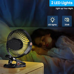 HASTHIP® Rechargeable USB Clip Fan with Night Light, 360° Adjustment 2000mAh High Speed Table Fan for Home, Office, Camping, 5-speed adjustments