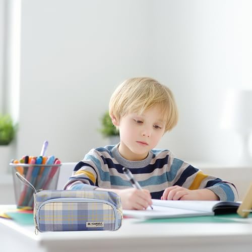 HASTHIP® Pencil Box Boys Large Canvas Pencil Pouch, Multi-Compartment Geometry Case for Girls, Zippered Stationery Organizer Bag for School