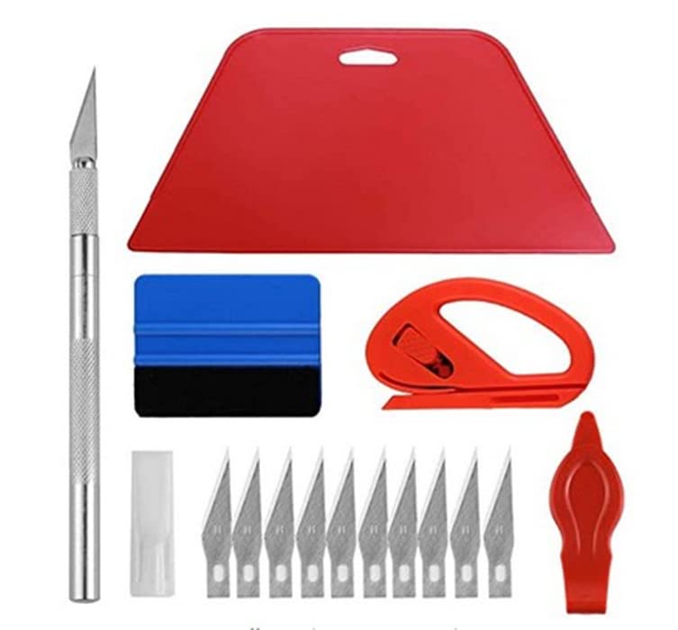 HASTHIP® Kit de Herramientas para Papel Tapiz y Vinilo 10Pcs,Raspador de Plástico con Cuchilla,Cortador y Repuestos Herramienta Alisado para Paredes Envoltura Coche Películas