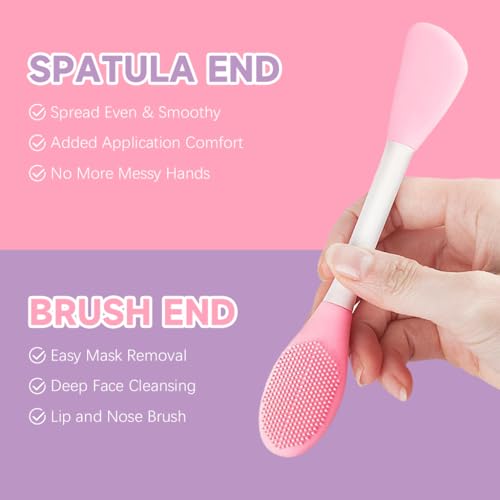 HASTHIP® YourBrand 2Pcs Silicone Face Mask Brush Set, Dual End Facial Applicator and Cleaning Scrubber, Soft Face Pack Brush for Mask, Cream, Mud, Gel Application and Removal, Makeup Tool for Skincare