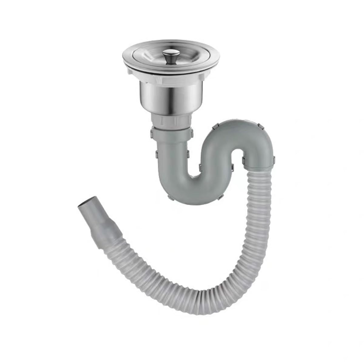 HASTHIP Kitchen Sink Drain Kit with 3.35–4.33 in Fit featuring U Shaped P Trap and Stainless Steel Flange