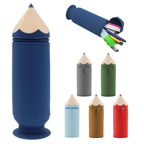 HASTHIP® Silicone Pencil Case 2-in-1 Scalable Federmäppchen Zip-up Pen Holder Travel Organizer, Durable and Easy to Clean Stationery Pouch for Kids, Unisex Silicone Pencil Pouch with Suction Cup