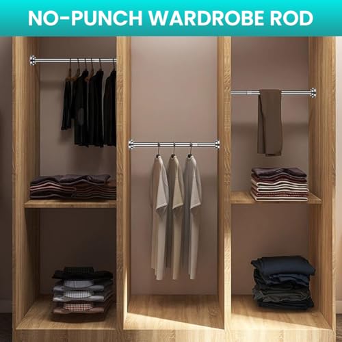 HASTHIP® Retractable Shower Curtain Rod 85-140cm, Heavy-Duty 22mm Stainless Steel, Adjustable Tension No Drill, Rustproof Window Wardrobe Room Divider Rod, Multi-Purpose Telescopic Hanging Bar