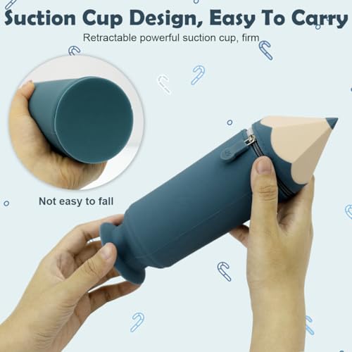 HASTHIP® Silicone Pencil Case 2-in-1 Scalable Federmäppchen Zip-up Pen Holder Travel Organizer, Durable and Easy to Clean Stationery Pouch for Kids, Unisex Silicone Pencil Pouch with Suction Cup