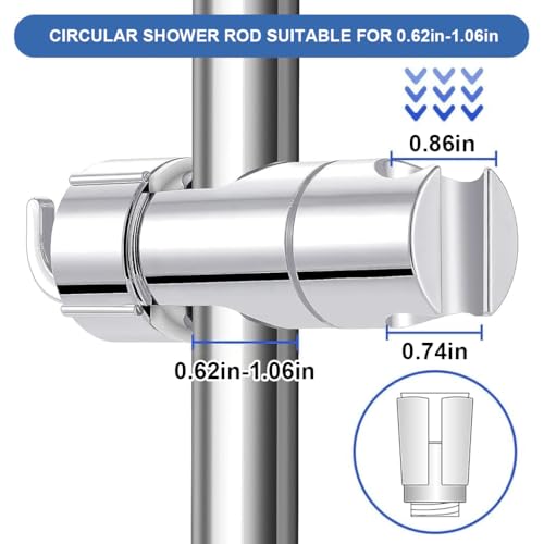 HASTHIP® Bathroom Shower Head Holder with Integrated Hooks Universal Slide Bar Bracket for 16-27mm Modern ABS Dual Hanging Hook Adjustable 2PCS