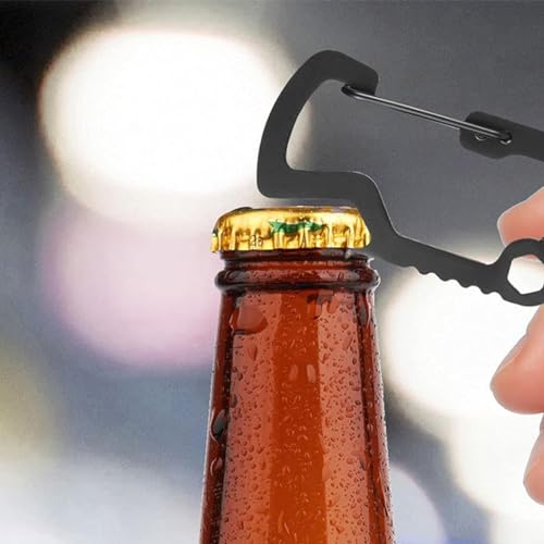 HASTHIP® Proberos 5PCS Black D-Shaped Stainless Steel Carabiner Clips with Bottle Opener, Locking Snap Hooks for Camping, Hiking, Backpack, Outdoor Gear