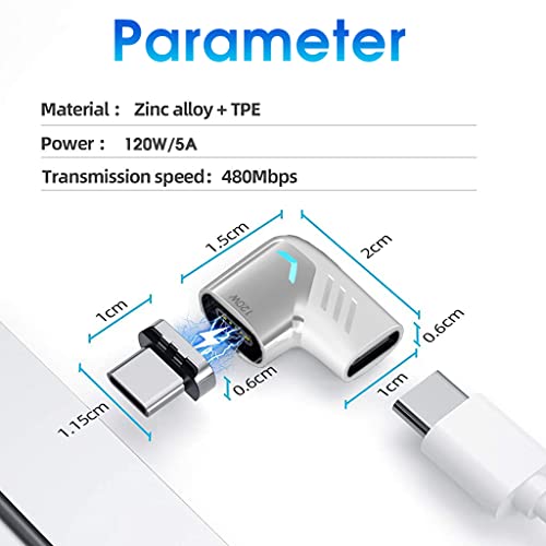 HASTHIP® USB C Adapter Right Angle Magnetic 90 Degree Type C Connector,PD 120W Fast Charging,480Mbps Data Transfer Compatible with MacBook Pro/Air Laptop Tablet USB-C Smartphone White