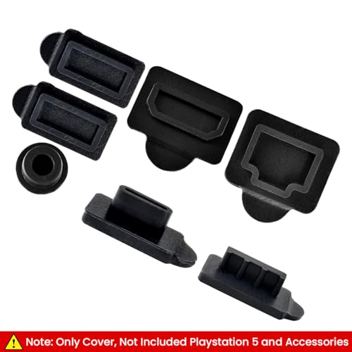 HASTHIP® Dust Plug for PS5,9Pcs Dust Plug Kit for PS5/PS5 Slim Console,PS5 Silicone Plugs Protector Antidust Cover Dustproof Playstation 5 Disk/Digital Console Slim Game Accessories