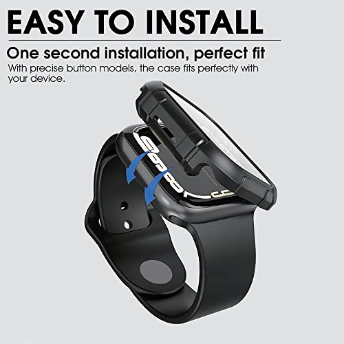 HASTHIP® Hard PC Cover Compatible withApple Watch Series 7, Hard Case 41mm Case withTempered Glass Screen Protector, Full Coverage, Touch Sensitive, Ultra-Thin HD Bumper Protective Cover(Black)