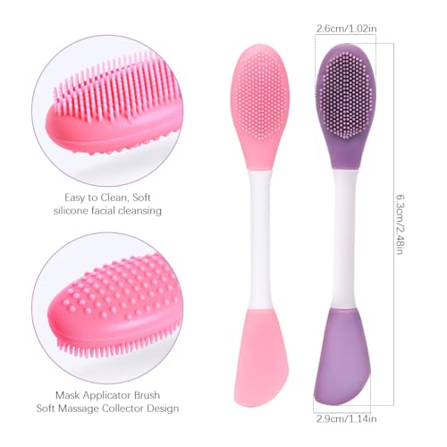 HASTHIP® YourBrand 2Pcs Silicone Face Mask Brush Set, Dual End Facial Applicator and Cleaning Scrubber, Soft Face Pack Brush for Mask, Cream, Mud, Gel Application and Removal, Makeup Tool for Skincare
