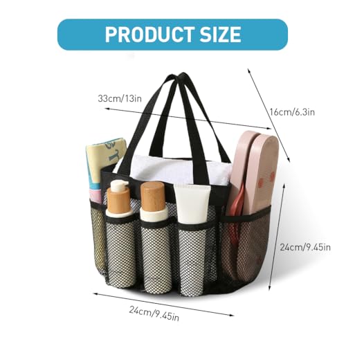 HASTHIP® Shower Caddy Bag, Quick Dry Mesh Toiletry Organizer with Multi-Pockets, Portable Storage Basket for Bathroom, Gym, Beach, Dorm, Swimming, College Essentials and Accessories