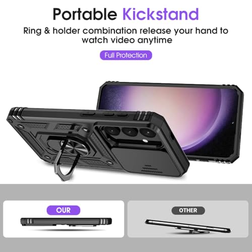 HASTHIP® Phone Case for Samsung Galaxy S24 Plus with Magnetic Kickstand Phone Grip, Hard PC Phone Case with Sliding Camera Cover Anti-scratch Phone Case for Samsung Galaxy S24 Plus