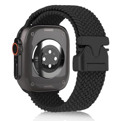 HASTHIP® Nylon Braided Band for Apple Watch Ultra/Ultra 2 49mm 46mm 45mm 44mm 42mm Women/Men, Adjustable Parachute Buckle Solo Loop Elastic Stretchy Straps for iWatch Series 10 9 8 7 6 5 4 3 SE Ultra