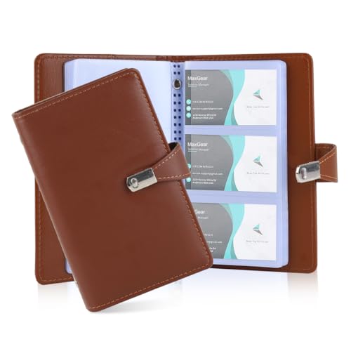 HASTHIP® Business Cards Holder 150 Pockets PU Leather Cover Travel Business Cards Holder Fit for 3.5x2.3 in Cards, Semi-Transparent Pockets, Versatile for Credit and ID Cards
