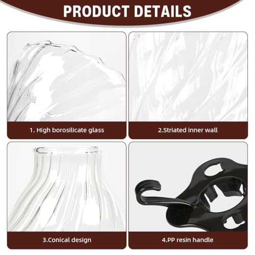 HASTHIP® V60 Glass Coffee Dripper with Handle and Stand, Pour Over Brewer Cone, 3-4 Cup Manual Coffee Maker, Glass Pour-Over Dripper for Home and Office