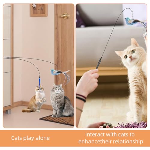 HASTHIP® Cat Feather Toy with Suction Cup Base, Dual-Wire Wand Interactive Teaser with Colorful Feathers for Indoor Cats Play and Exercise