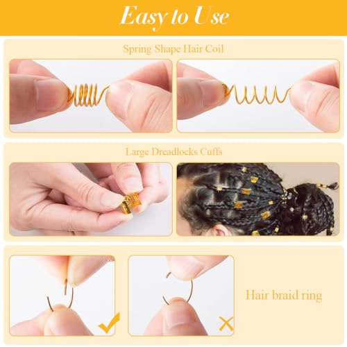 HASTHIP® Marca 220 Piezas de Anillos para Trenzas y Accesorios para el Cabello,Joyas Metálicas Dreadlocks,Pendientes y Cuentas Trenzas Pinzas Decoraciones de Trenza Mujeres Niñas