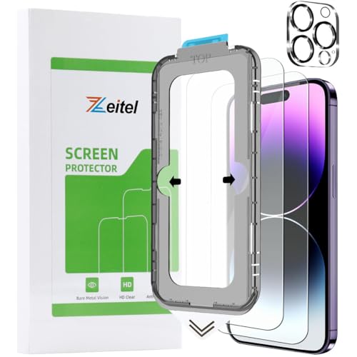HASTHIP® Tempered Glass Suitable for iPhone 15 Pro Max 6.7 Inch with Anti Fingerprint Screen Protector Auxiliary Installation Kit 2 Scratch Resistant Screen Protectors and 1 Lens Protector