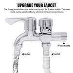 HASTHIP® 2 in 1 Brass Dual Tap for Washing Machine, Two Way Tap for Washing Machine, Washing Machine Taps with Wall Flange, Hrome-Plated Copper, for Bathroom/Kitchen (Silver) 2 PCS