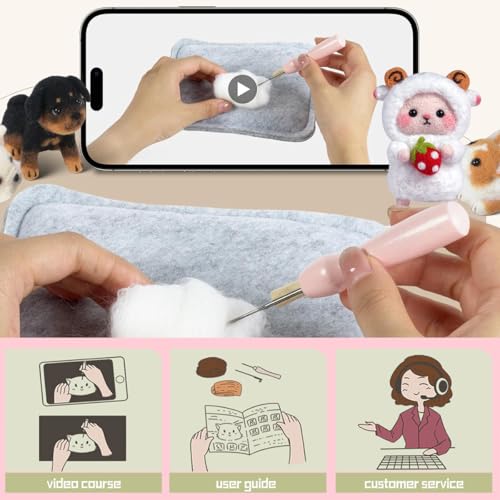 HASTHIP® Needle Felt Wool Craft Kit for Beginners, DIY Handmade Felt Keychain Set - Make Strawberry & Lamb Bag Charms, Complete Needle Felting Kit with Tools & Step-by-Step Guide, Creative Gift for Kids & Adults