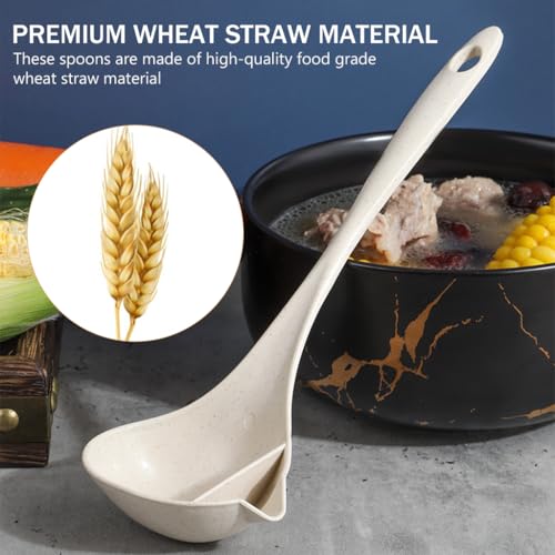 HASTHIP® Kitchen Rice and Soup Spoons Set of 3, Food Grade BPA-Free Wheat Straw, Heat Resistant Grease Separation Ladle, Oil-Filtering Scoop for Cooking and Serving