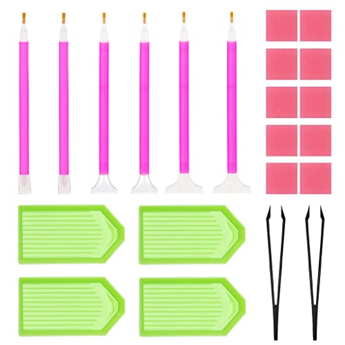 HASTHIP® Diamond Painting Kit Tool 5D Diamond Art Pen Kit with 6 Diamond Painting Pen, 2 Tweezer, 10 Glue Clays, 4 Diamond Tray, 5D Diamond Painting Tool Kits Accessories - 22 Pieces