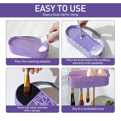 HASTHIP® Makeup Brush Cleaner Basket,Double-Sided Multifunctional Silicone Makeup Brush Cleaning Box & Drying Rack,Organizer for Deep Cleansing and Air Drying Brushes