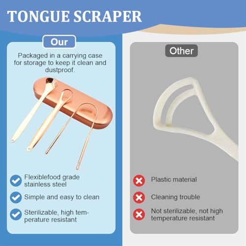 HASTHIP® Tongue Scrapers Set of 3Pcs Tongue Cleaning Scrapers for Kids Adults Stainless Steel Tongue Scrapers with Travel Case Oral Cleaning Tongue Scrapers
