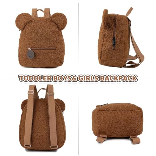 HASTHIP® Kawaii Bear Ear Kids Backpack, Soft Plush School Bag for Boys & Girls, Cute Small Preschool & Kindergarten Backpack, Adjustable Straps, 27x13x28cm, Brown Toddler Bag for Children