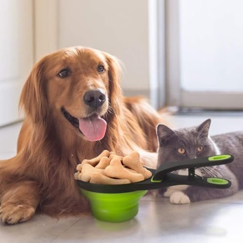 HASTHIP® Silicone Dog Food Scoop, 237ml Foldable Bowl Collapsible Scoop with Sealing Clip for Cat Dog, Portable Pet Food Scoop Feeding Scoop Food-Grade Materials Dog Food Bowl