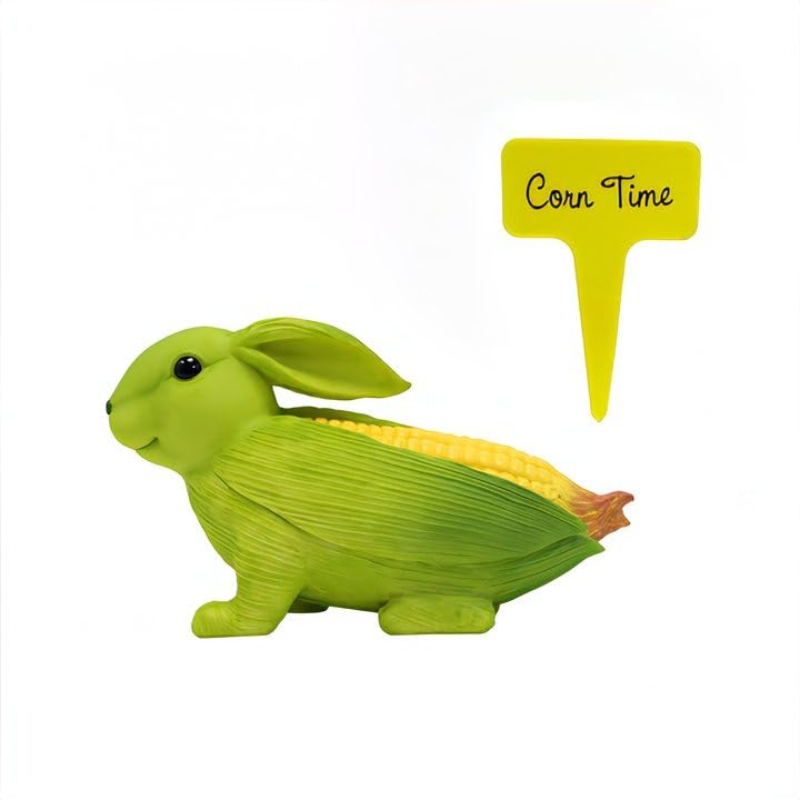 HASTHIP Miniature Garden Decor for Dollhouse and Plant Pots featuring Green Corn Bunny Figurine | Resin Home Decoration Gift