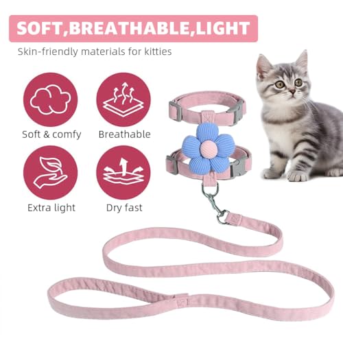 HASTHIP® Cat Harness with Leash for Kittens with Quick Release Buckle, Escape-Proof Cute Flower Cat Belt for Outdoor Walking & Travel (S, Chest 25-41cm, Neck 20-30cm)