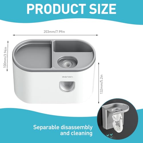 HASTHIP® Wall Mounted Toothbrush Holder with Toothpaste Dispenser and Cup, 3 in 1 Self-Adhesive Bathroom Organizer for Electric Toothbrushes and Accessories
