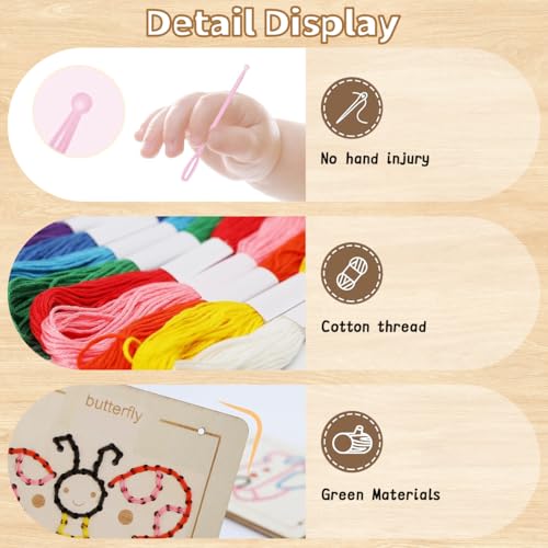 HASTHIP® Insect Themed Sewing Kit for Kids, Montessori Bug Lacing Toys Ages 3-5, Fine Motor Skills Educational Threading Board with Butterfly Design, Preschool Science Learning Toy Gift
